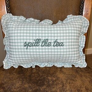 Stylehouse | “Spill The Tea”” Gingham Embroidered Pillow